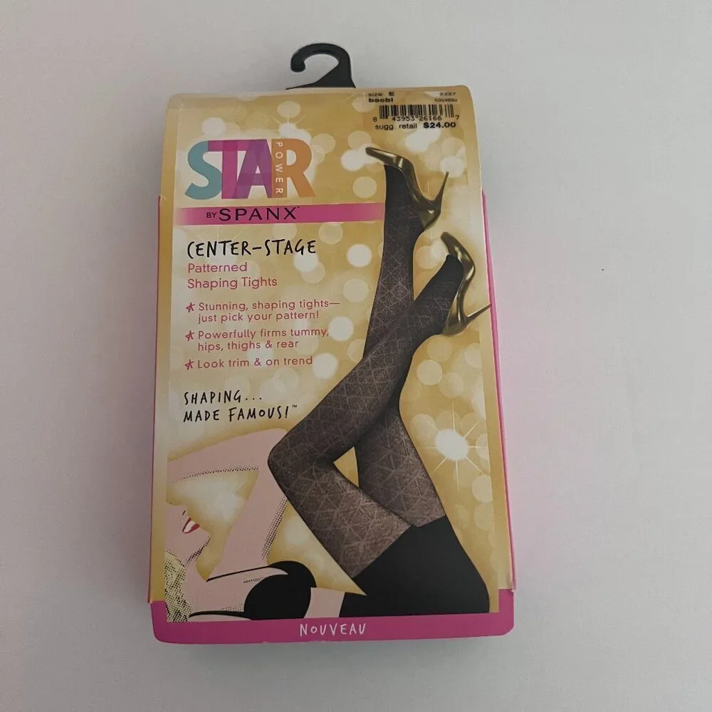 Star Power by Spanx Center Stage Patterned Shaping Tights Black Size E